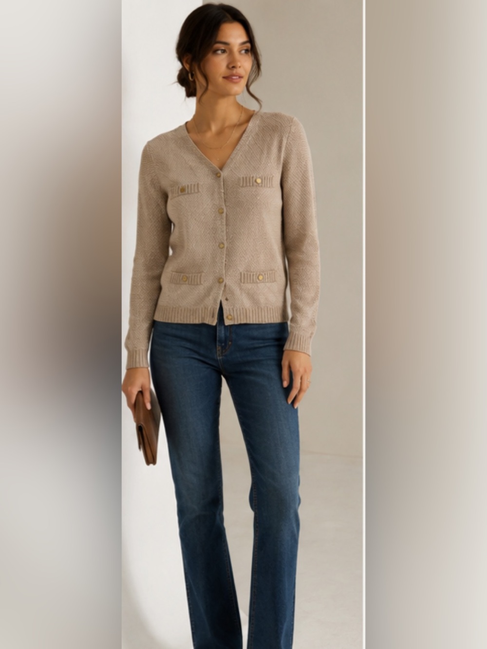 Banana Republic Metallic Knit Sweater V-Neck Button Cardigan Preppy Timeless